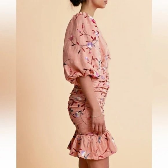 🆕 ByTiMo Ruched Embroidered Jacquard Mini Dress Floral Medium - Picture 4 of 11